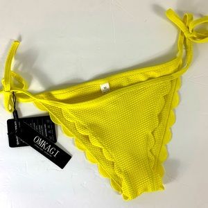 OMKAGI Yellow Scalloped HighCut Tie Bikini Bottom